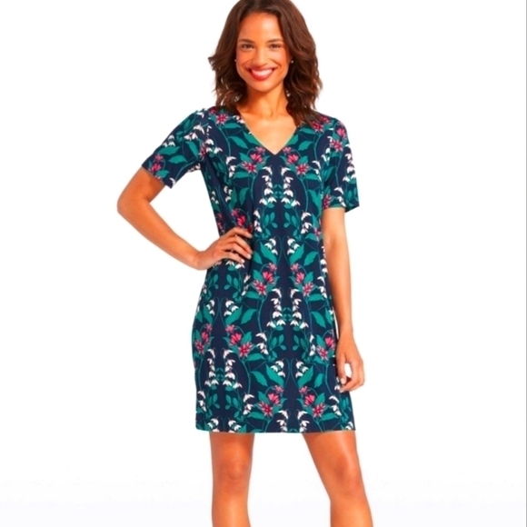 Draper James Floral Hedges Knit Shift Dress Small Nassau Navy size S - Picture 1 of 7